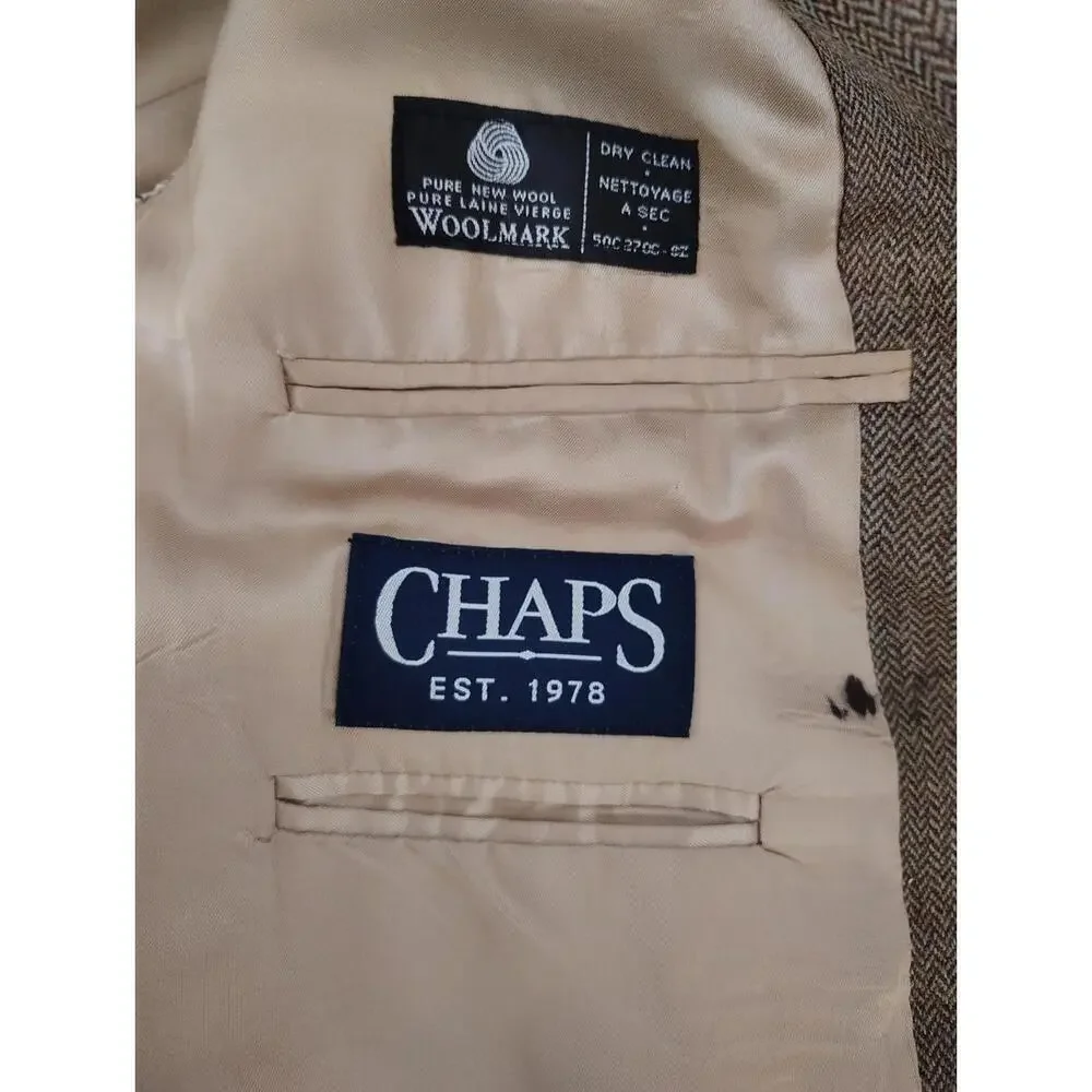 Chaps Pure Wool Brown Tan Sports Coat Jacket 2 Button Blazer Used A Sec 50C 2700